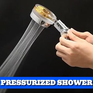 1PCS Push Button On/Off Switch Rotating Water Control Pressurized Shower Head Hose 1.5M & Two Way Faucet Universal Shower With Fan 360 Degrees Rotating Shower Head Jet Shower Rainfall Turbo Fan High Pressure Water Saving Handheld 0520+0604+0502+T