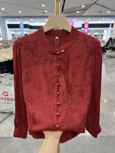 เสื้อเชิ้ตแขนยาวหลวมๆ สำหรับคุณแม่ ทรงหลวมๆ สไตล์จีนใหม่ ปักลาย กระดุมแถวเดียว ผ้าโพลีเอสเตอร์ 100% สำหรับผู้หญิงวัยกลางคนและผู้สูงอายุ