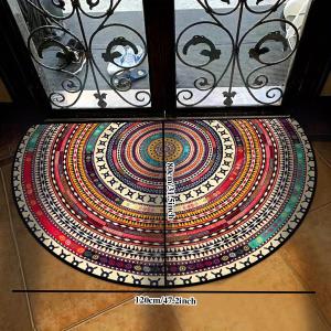 VIKAMA Ethnic Style Semi-Circular Entry Carpet Thickened Non-Slip Entrance Living Room Bedroom Bohemian Style Decoration