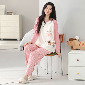 miiow | Pure Cotton Long Sleeve Loose Womens Sleepwear Set Comfortable Breathable Home Clothes MiiOW Cat Person Cartoon Style
