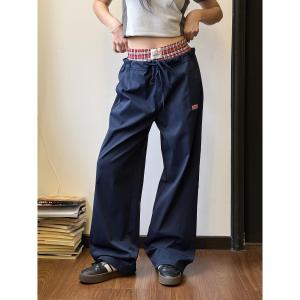 กางเกงขายาวทรงหลวมสไตล์อเมริกันย้อนยุคสำหรับฤดูร้อนสำหรับผู้ชายและผู้หญิง กางเกงขายาวลำลองลายสก็อตแบบสวมหัวสองชั้น กางเกงขายาวสำหรับใส่ทำงานแบบลำลอง