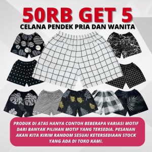Paket 5 Pcs Celana Pendek Kolor Kotak-Kotak Boxer Pria Dan Wanita
