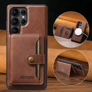 SUTENI Wireless Charging Luxury PU Leather Magnetic Buckle Phone Case Card Holder Stand For Samsung S26 Ultra S25 S24 S23 S22