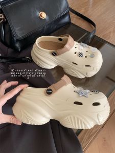 Star Embroidery Heightening Heel Clog Shoes Korean Sweet Cool Summer Outdoor Beach Womens Shoes Casual Hollow out Design EVA Material