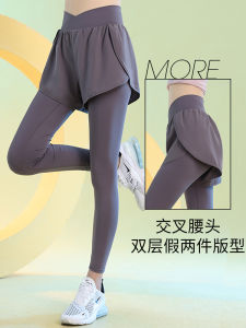 Quần Tập Yoga Bó Sát Giả Hai Mảnh Cho Nữ Quần Chạy Bộ Thể Thao Cạp Cao Nâng Cơ Bụng Giảm Béo Quần Thể Thao Co Giãn Cao