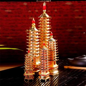 Gold-Vermeil Zhongwen Tower Decorative Figurine 13 Layers Painted Large Size for Living Room Desktop Office Chinese Style Architecture Sculpture