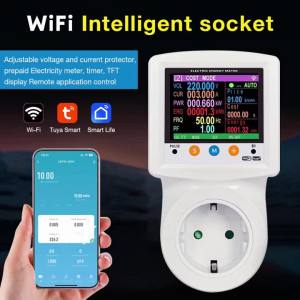 Tuya WIFI Digital Power Meter Socket KWh Energy Meter Overvoltage Protection Socket AC 220V EU Plug