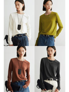 Comfortable Wool Modal Blend Long Sleeve T-Shirt Classic Versatile Base Layer Shoulder-Length Casual Style Autumn Wear