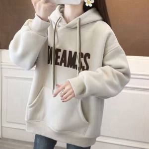 Designed Hooded Long Sleeve Mid-length Fleece Sweatshirt