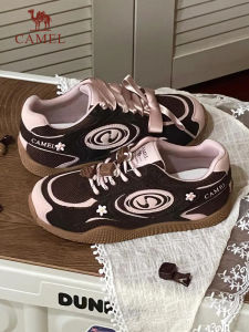 Camel Sport Shoes Womens New 2025 Spring Red Casual Fashionable Dequn Low Top Sneakers Retro Board Shoes Mixed Material