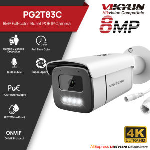 Vikylin 8MP HD Full Color Night Vision IP Security Camera Human Vehicle Detection Outdoor Video Surveillance POE Camera IP67