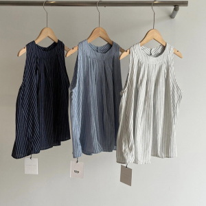 KK · Studio Selected Recommend ~ Retro Crew Neck Stripes Sleeveless Vest Womens Summer Loose Slim Looking Tops Tide
