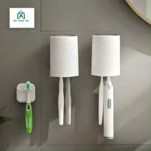 As Well As ที่แขวนแปรงสีฟันแบบติดผนัง แก้วน้ำพลาสติก  ด้านล่างมียางรองกันลื่น