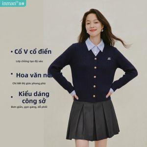 INMAN | Áo Cardigan Len Nữ Cổ Giả Hai Mảnh Phong Cách Preppy