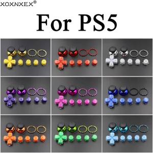 A B X Y Cross Crystal Button Mushroom Cap Thumbstick Joystick Cover with Accent Rings Chrome Metal For PS5 V1 V2 V3 Controller
