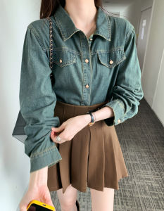 AMILUCK | Womens Denim Shirt Skirt Two-Piece Set Autumn New Style Elegant High Quality Cotton Blend Fabric Amiluck Brand