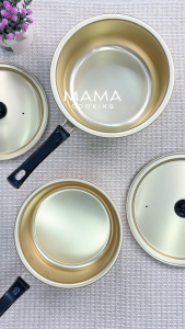 Mama Cooking - หม้อด้ามเกาหลี หม้อด้าม ผลิตจากอลูมิเนียมเคลือบสีทองเหลือง หม้อเกาหลีสีทอง หม้อเกาหลีทองเหลือง