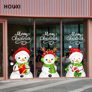 Happy Christmas Snowman Glass Door Sticker Winter Theme Decoration Coffee Pet Shop Internet Celebrity Clock-in Sticker Decoration Paper