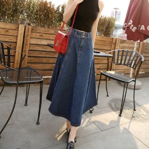 IELGY womens retro dark blue high waist denim skirt