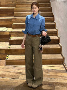 High Waist Khaki Color Womens Jeans Summer Straight Leg Long Length Wide Leg Pants Slimming Effect Floor Length Lazy Style