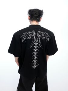 ArguE CulturE Snake Eye Spine II Heavyweight 3D Embroidery Short Sleeve Loose round Neck Mens T-shirt Breathable Cotton Casual Top