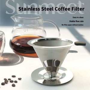 Stainless Steel Reusable Coffee Filter Double Layer Holder Pour Over Mesh Coffee Tea Drip Funnel