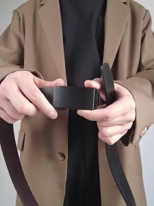 Men Formal Automatic Buckle Belt Elegant Matte Black Men Belt Women Black Alloy Automatic Buckle Belts Mesh breathable leather belt Support cash on delivery