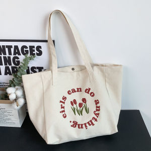 Trendy Canvas Commuter Womens Shoulder Bag Large Capacity Single Shoulder Tulip Tote Bag Fresh Style Magnetic Buckle Closure