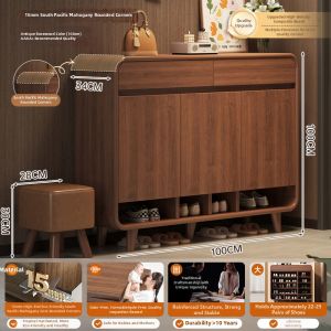 Home Entryway Wall-mounted Large Capacity New Chinese Style Wood-look Shoe Cabinet