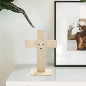 YOMDID 6PCS Wooden Crosses Standing Crucifix Christian Baptism Table Centerpieces First Communion Decor Photobooth Props