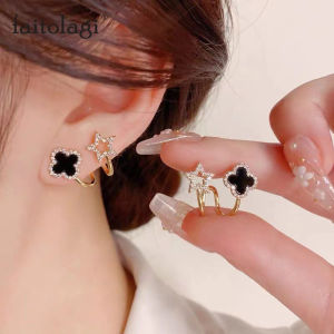 Exquisite Inlaid Zircon Four-Leaf Clover Star Studs Earrings For Women S925 Silver Needle INS Earring Jewelry Gift