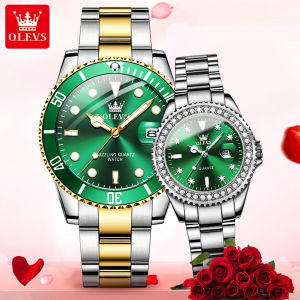 OLEVS นาฬิกาคู่สำหรับผู้ชายและผู้หญิง กันน้ำเดิม2022 แฟชั่นปฏิทินคู่ส่องสว่างแสดงผลหน้าปัดเพชรสายสแตนเลสนาฬิกาคู่ สบายๆ