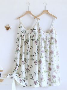 2024 New Arrival Slip Nightdress Womens Pajamas Summer Pure Cotton Sleeveless Vest Dress Classic Style Double-Layer Gauze Homewear