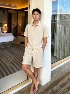 OUMULONG | Retro Style Summer Linen Suit 2pcs