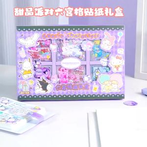(6 In 1) 60Sheets PVC Stickers Gift Box Set Sanrio Characters Kuromi Cinnamoroll Washi Tape Masking Tape Sticker Gift Box Set Cute Stationery Waterproof Decorative DIY Diary Journal Cute Cartoon 三丽鸥可爱卡通防水贴纸礼盒