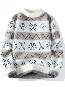 ROMON | Romon Mens Knitted Sweater Casual Thickened Round Neck Pullover Warm Loose Winter Fashion Youth Active Style Long Sleeve