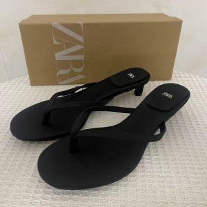 Giày Nữ Za Mẫu Mới Giày Cao Gót Mũi Tròn Xuân Hè 2024 Màu Đỏ Kẹp Chữ Xỏ Ngón Giữa Gót Hở Gót Giày Dép Thời Trang Nữ