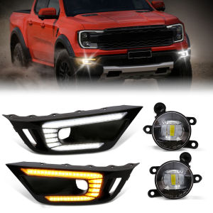 For Ford Ranger Raptor 2022 Car LED White Daytime Running Light DRL Yellow Turn Signal Lamp Fog Lamp Front Bumper Driving 12V