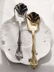 Phong Cách Baroque Vỏ Lớp Ngoài Thìa Tráng Miệng Thép Không Gỉ 18-10 Sang Trọng Vintage浮雕 Dao Kéo Trà Chiều Phương Tây Dụng Cụ Ăn