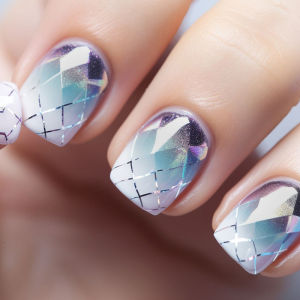 Bộ Móng Tay Giả Acrylic Ngắn Trung Bình Dán Liền Hình Vuông Hạnh Nhân Họa Tiết Hình Học Ánh Cực Quang Gradient Trái Tim Nhũ 24 Chiếc
