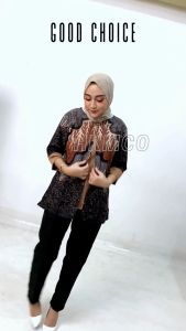 Atasan Blouse Batik Lengan 3/4 wanita Modern Kekinian Dewasa Kerja Kantoran Resleting Belakang Wafda