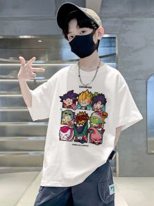 Pure Cotton Childrens Clothing 2024 Children and Teens Short Sleeve Anime Dragon Ball Print Tops Boy Leisure Loose T-Shirt