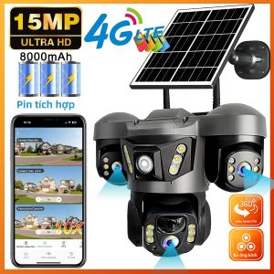 Camera Năng Lượng Mặt Trời V380 Pro 15MP Với Ba Ống Kính Âm Thanh Hai Chiều Ngoài Trời Chống Nước IP66 Tích Hợp Pin HD Mạng 4G Camera An Ninh CCTV