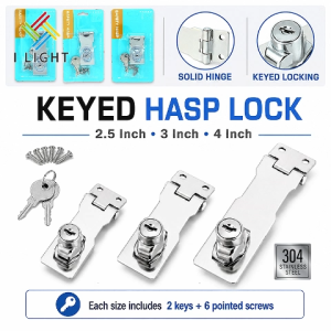 (Fast Delivery)Stainless Steel Keyed Hasp Lock 2.5/3/4 Inch Heavy Duty Rustproof Door Cabinet Safety Latch Lock