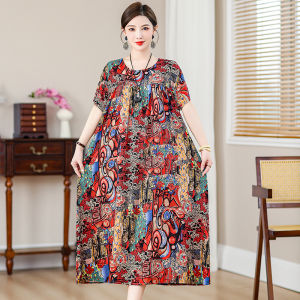 Váy Lụa Cotton Cho Phụ Nữ Trung Niên Và Cao Tuổi Váy Ngủ Thời Trang Mùa Hè Cho Bà Mẹ Béo Váy Dài Rộng Rãi Thoải Mái