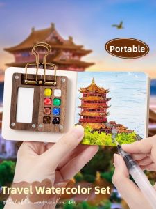 BAIZHI | Portable Mini Walnut Wood Watercolor Set