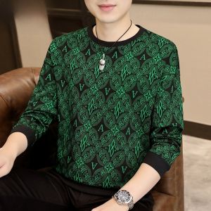 HENGYUANXIANG | Hengyuanxiang Mens Long Sleeve T-Shirt Round Neck Casual Fashion Embroidery Base Shirt Thin Autumn Spring New Style Leisure Sweatshirt