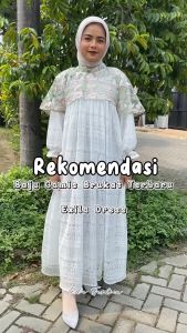 Baju Gamis Warna Putih Exila Maxi Bahan Brukat Mix Tile Garden Full Puring Dress Lebaran Terbaru Outfit Wanita Kekinian Jumbo M L XL XXL 3XL Viral Termurah Simpel Elegan