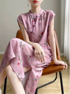 Export Womens Clothing Counter Retro New Chinese Style Half Turtleneck Dress Female Cheongsam Buckle Dress Temperament Dress