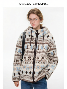 VEGA CHANG | Áo Khoác Bền Nordic Fair Isle Len Cừu Dày